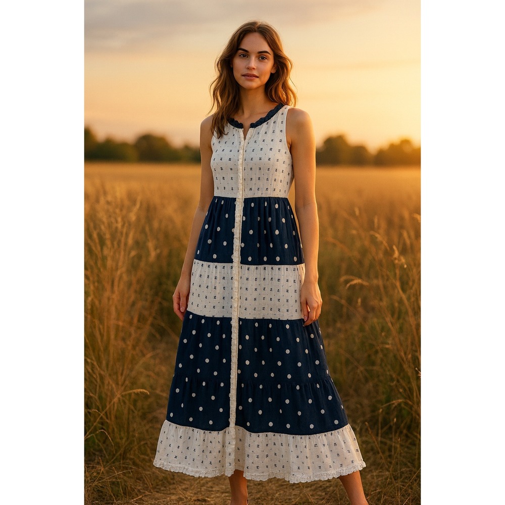 Tigerlily Hanini Maxi Dress polkadot cottagcore 4 White Blue Ruffle Tiered